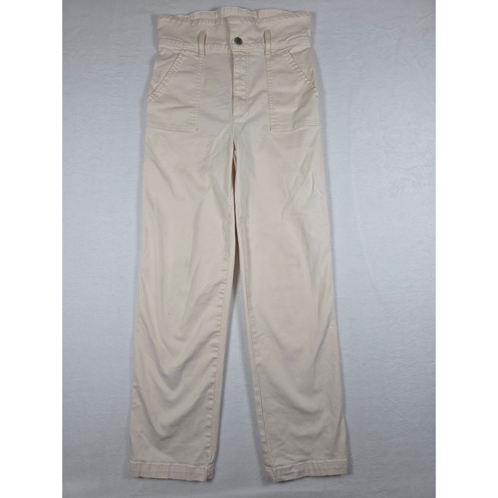 Alice + Olivia Clarissa High Rise Pant 4 Cream Straight Leg Paperbag